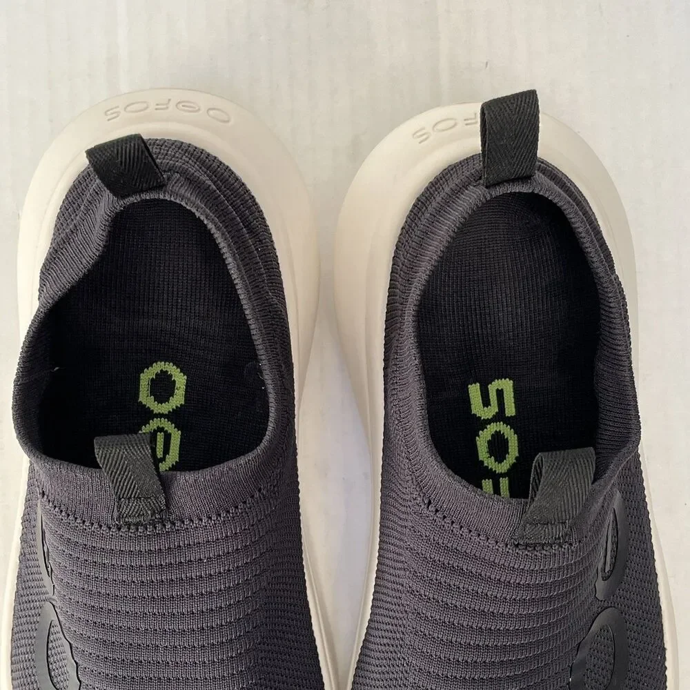 Oofos Oomy Zen Mens Sz 12 Black White Slip On Recovery Shoes Lightweight Comfort